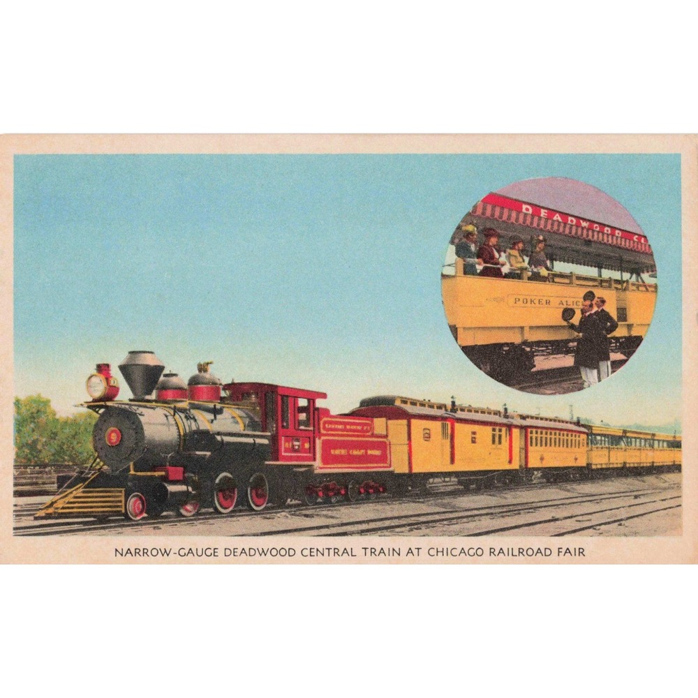 Vintage Narrow-Gauge Deadwood Central Train Chicago Railroad Fair Postcard